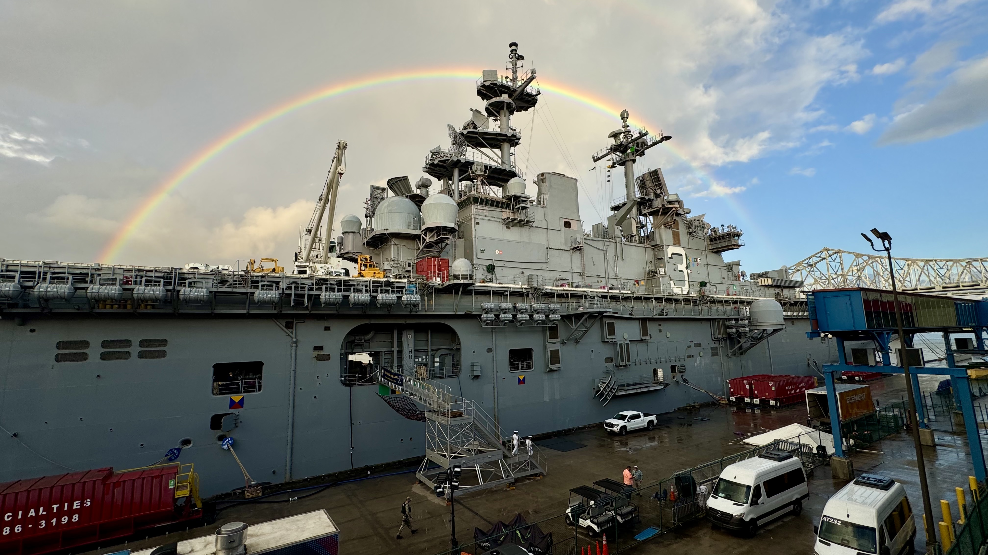 a rainbow over the USS Kearsarge