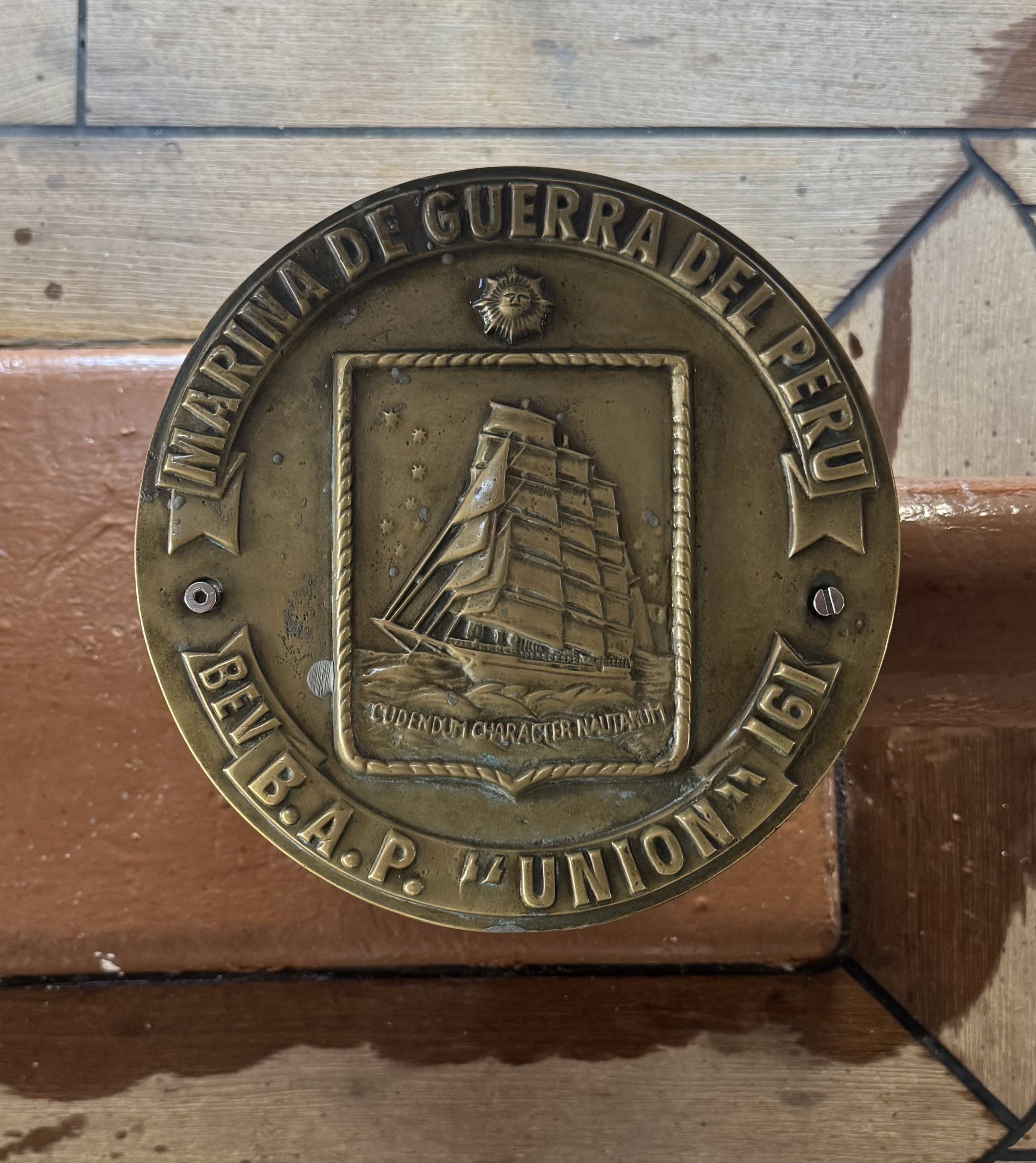 a floor medallion on the B.A.P. Union - a Peruvian Tall Ship