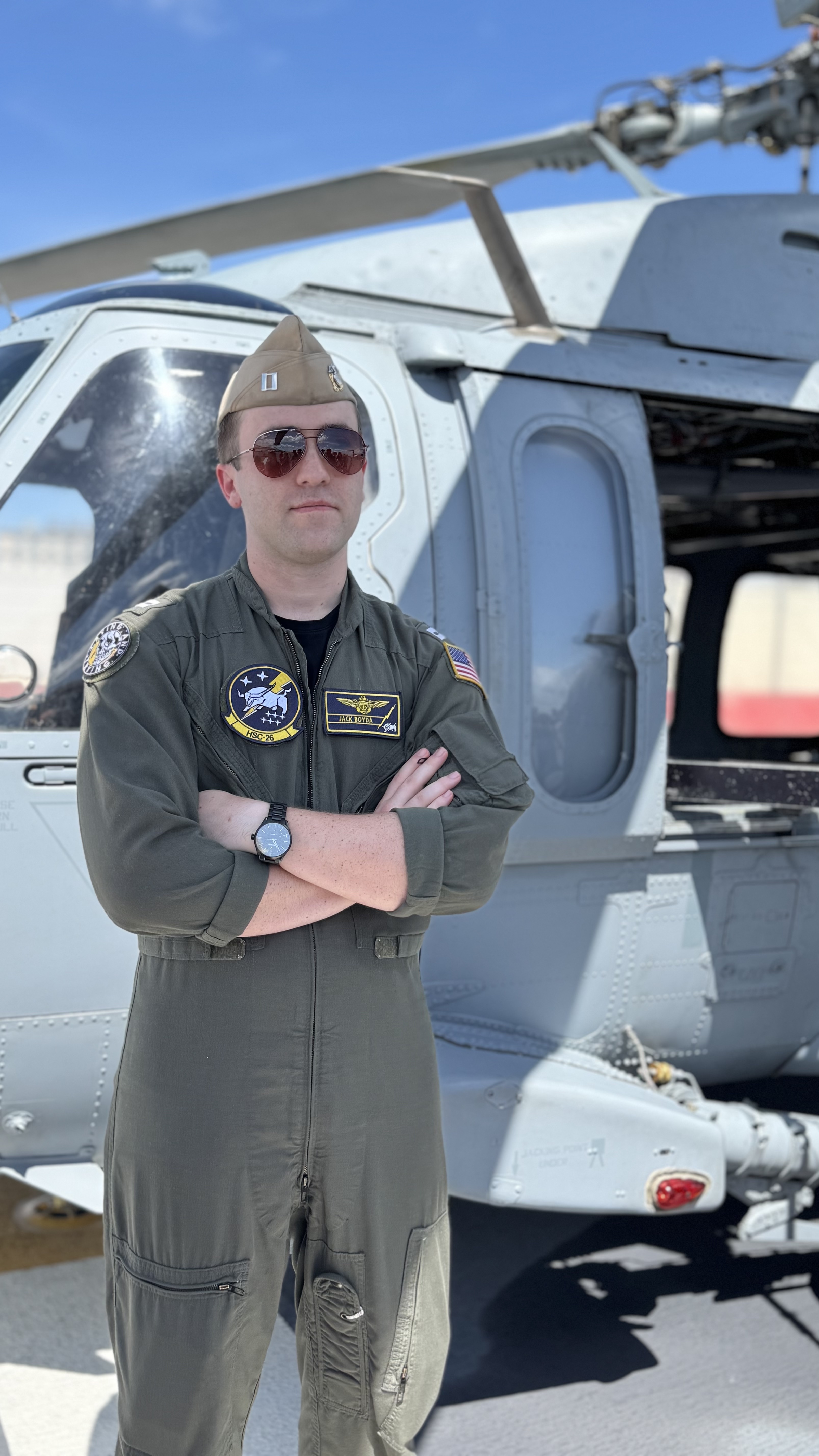 a naval pilot on the flight deck of the USS Kearsarge