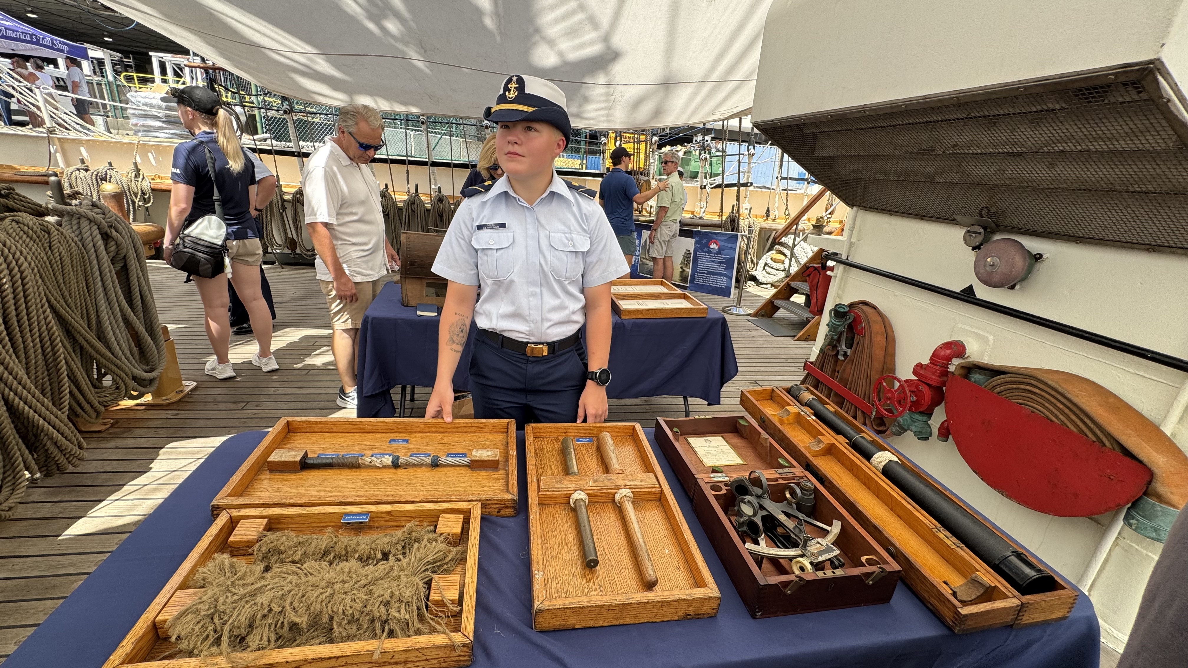 a Naval woman describing equipment aboard the US Coast Guard Barque Eagle - America's Tall Ship